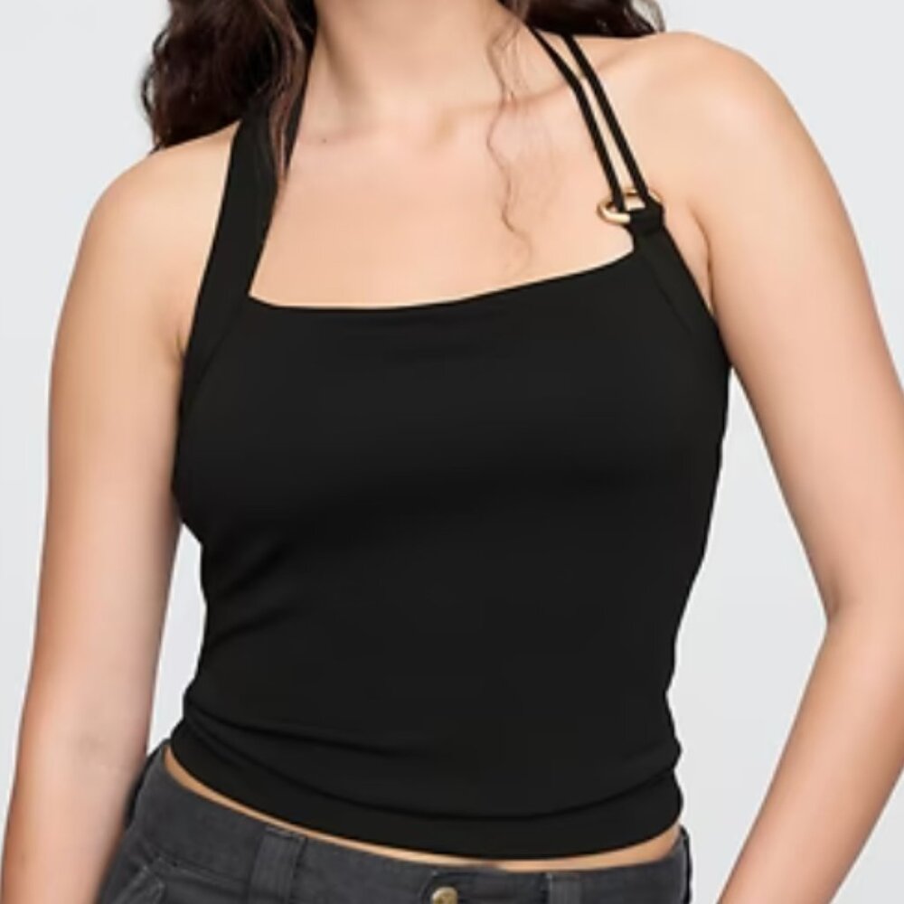 Cult gaia X gap Black Asymmetric Ring-Detail Crop Top